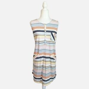 J. Jill Sleeveless Striped Henley Dress Pockets Womens x Small